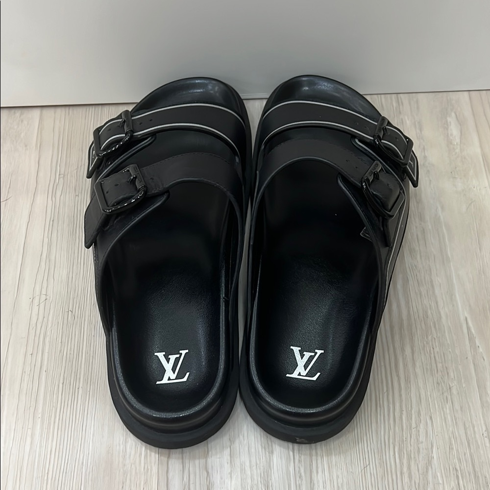 Louis Vuitton Black Slide Sandals with Silver Accents - Picture 4 of 6